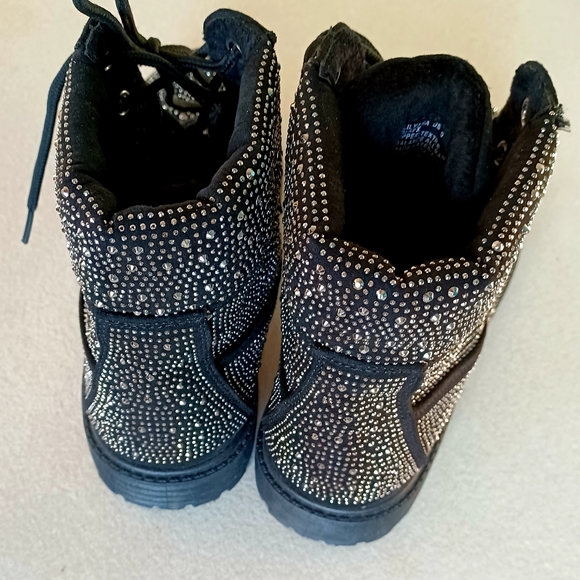 Rock & Candy Studded Rhinestone Black Biker BootsFaux fur linedWomen's Size 9 - Picture 7 of 12